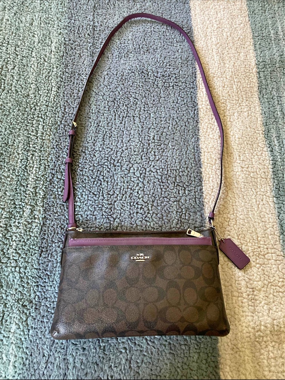 Coach Brown Signature Canvas Crossbody with Plum Leather Wallet
